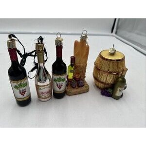 Lot 5 KSA Old World Christmas Rose Wine Barrel Bread Grapes Glass Ornament